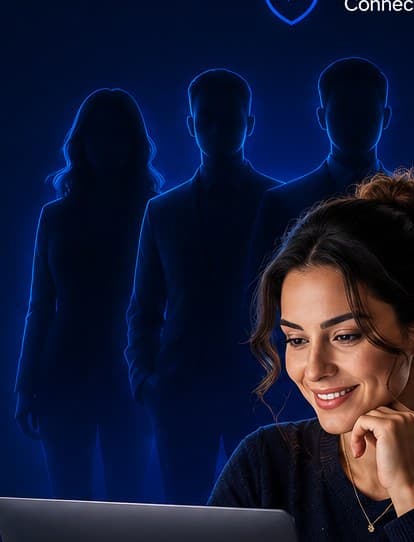 Candidate silhouettes rendered in blue light, the Novexhire talent pool motif